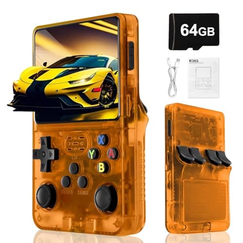 Image of Blidinner R36S Retro Handheld Video Game Console -Linux System,3000mAh Battery,3.5 Inch Screen,64G TF Card,20000+ Classic Games,Portable Game Console for Present to Give Friends for Christmas-Orange