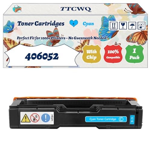 Image of TTCWQ Compatible for Ricoh 406052 Toner Cartridges Work for Ricoh 406053 406054 406055 Aficio SPC220N SPC220S SPC221 Printers (1 Pack Cyan)