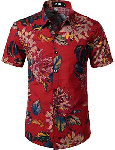 Image of JOGAL Mens Flowers Casual Aloha Hawaiian Shirt XX-Large A334 Red