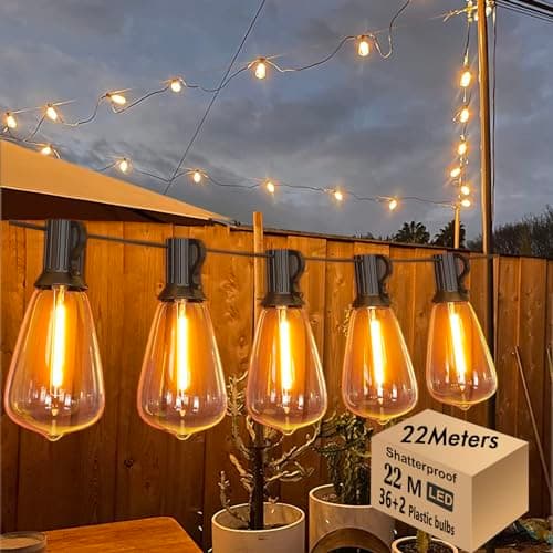 Image of Skeerei 22M Festoon Lights Outdoor Mains Powered Led Garden String Lights with 36+2 LED ST38 Vintage Lights String for Patio, Bistro, Backyard, Home, Garden, Terrace, Party, Wedding