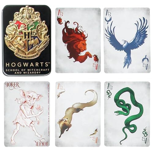 Image of Harry Potter Hogwarts House Playing Cards in a Tin - Officially Licensed Wizarding World Merchandise, Card Game Featuring Hufflepuff, Ravenclaw, Gryffindor & Slytherin, 54 Cards- Paladone