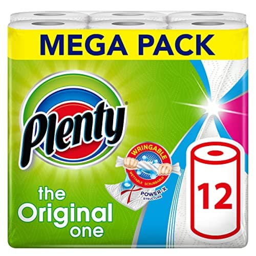 Image of PLENTY Kitchen Towel, 12 White Rolls, 1200 Sheets of Kitchen Roll, 2-Ply Tissue