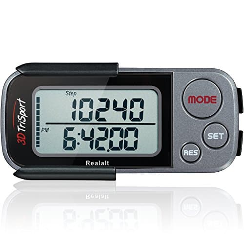 Image of Realalt 3DTriSport 3D Walking Pedometer with Clip & Strap, Accurate Step Counter with 30-Day Memory, Distance in Miles/KM Large Display Perfect for Seniors & Beginners eBook Included - Grey/Black