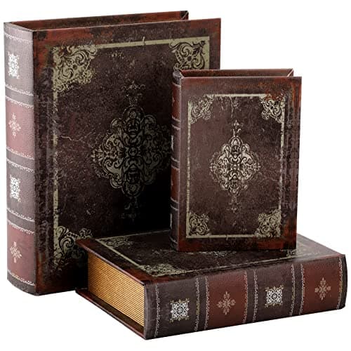 Image of Tosnail 3 Pack Decorative Book Boxes with Magnetic Cover, Wooden Antique Book Decorations Vintage Book Storage Box - Retro Floral Pattern
