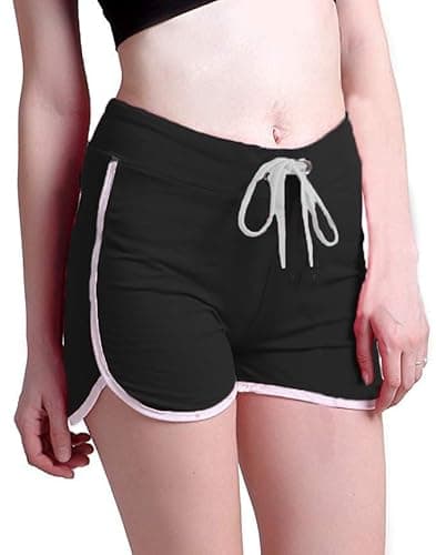 Image of Womens Girls Shorts White Side Stripe NECKAR Workout Yoga Sports Casual Dance Gym Ladies Activewear Shorts (Black, M-L 12-14)
