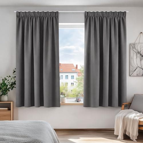Image of Deconovo Grey Blackout Curtains Thermal Super Soft Pencil Pleat Curtains Bedroom 46 x 54 Drop Inch Light Grey 2 Panels