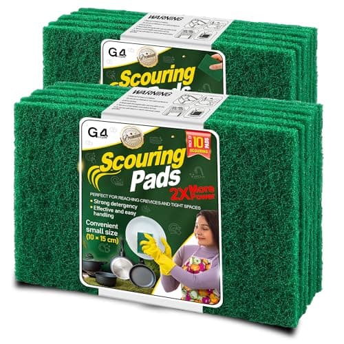 Image of G4GADGET Heavy Duty Scouring Pads Green 10 Pack (3.9 x 5.9 inch / 10 x 15 cm) – Non-Scratch Multipurpose Scrubber for Kitchen, Pots, Pans, Sink & Dish Cleaning – Durable Reusable Scourers