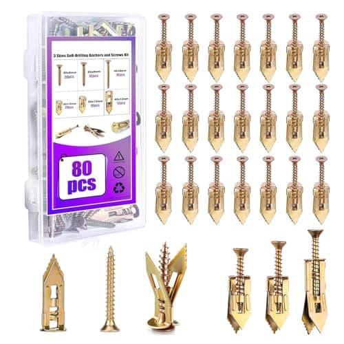 Image of 80Pcs Self Drilling Drywall Anchors with Screws Kit, 3 Sizes Heavy Duty Dry Wall Anchor Screw Set, No Drill and Holes in Wall, Expansion Fixings for Plaster Board Wall Fixing (40 Anchors + 40 Screws)