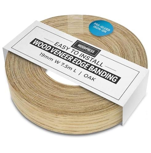 Image of WoodPress® Real Oak Veneer Edging Tape – 19mm x 7.5m | Pre-Glued Iron on Edge Banding w/Hot Melt Adhesive