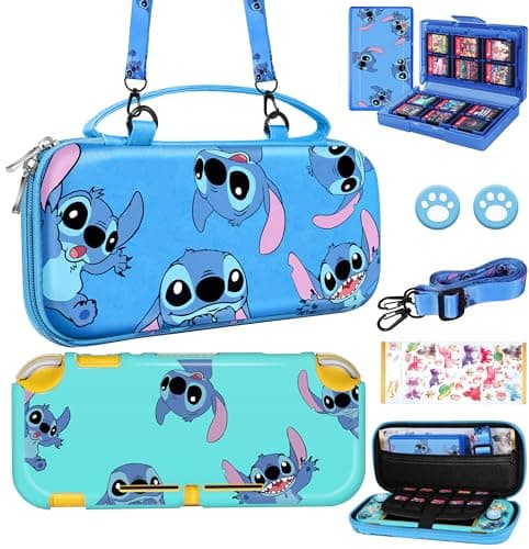 Image of Koecya for Nintendo Switch Lite 7 in 1 Storage Accessories Kit with Travel Carrying Case+Switch Lite Protective Cover+Game Case Holder+Strap+Sticker+2 Thumb Caps Cute Shell for Boys Kids Girls -Stit