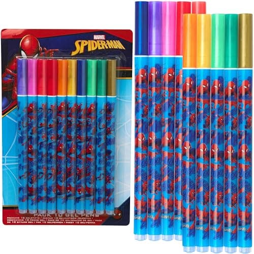 Image of Disney Spiderman Gel Pens with Metallic Ink for Kids Teens Coloured Pens 10 Pack School Supplies Stationery Drawing Writing Colouring Gifts for Kids (Multi Spiderman)