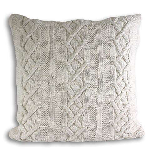 Image of Paoletti Aran Cushion Cover, Cotton, Cream, 55 x 55cm (22" x 22")