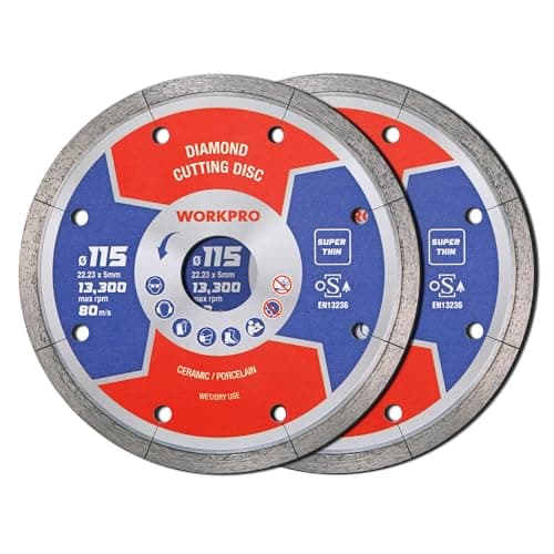 Image of WORKPRO 115 mm Super Thin Diamond Cutting Discs (4.5") 2-Pack Segmented Blades for Angle Grinder - Ceramic, Porcelain, Tiles - OSA Safety Certified