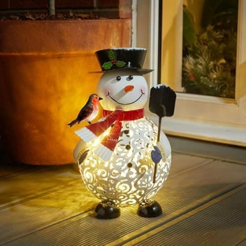 Image of Marco Paul Christmas Snowman Ornament - Warm White LED Pre-Lit Outdoor Christmas Light Battery Powered Snowman Decoration for Indoor Xmas Decorations