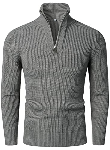 Image of HOOD CREW Men’s Long Sleeve Jumper Causal Tops Fall Stand Collar Zipper Pullovers Grey