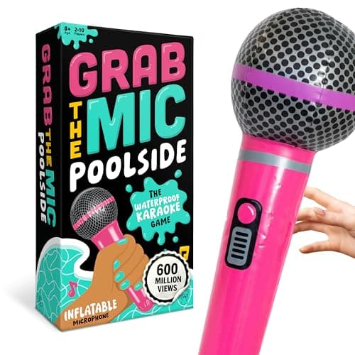 Image of Lucky Egg Grab The Mic Poolside - Waterproof Karaoke Party Game with Inflatable Microphone, Outdoor Pool & Beach Game for Kids & Adults - Fun Family Game Night Game for Ages 8+ 2–10 Players