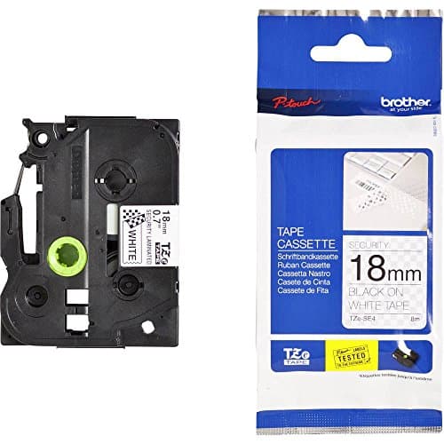 Image of Brother TZe-SE4 Labelling Tape Cassette, Black on White, 18mm (W) x 8M (L), Security, Brother Genuine Supplies