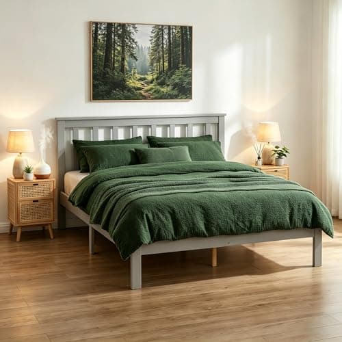 Image of Panana Solid Pine Wood Double Bed Frame 4FT6 Wooden Bed for Adults, Kids, Teenager, Grey, 135 * 190cm