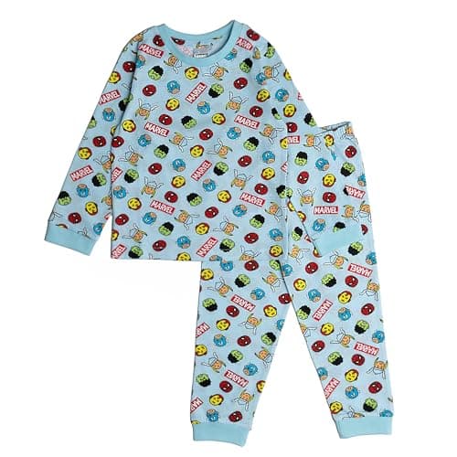 Image of Marvel Trouser Pyjamas Boys Long Sleeve Pjs Nightwear Baby Toddler Kids Hulk Iron Man Spiderman Captain America Thor 9-12 Months Blue
