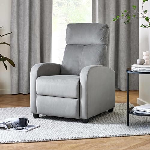 Image of Julian Bowen Vivo Recliner Chair - Grey Fabric Adjustable Reclining Armchair with Adjustable Leg Rest and Wide Armrest for Living Room - H 75-99.5 x D 88-157cm