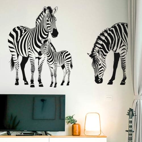 Image of Peacoblue Home Decor Zebra Wall Stickers Decals Decor Removable Peel and Stick, 3 Sheets 38x60cm Vinyl 3D Stickers Wall Murals for Bedroom Living Sewing Room Bathroom Classroom Home Decoration