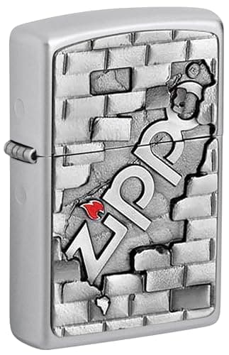 Image of Zippo Windproof Lighter - Zippo Wall Emblem - Satin Chrome Finish - Refillable - Reusable - Gift Box - Metal - Made in USA