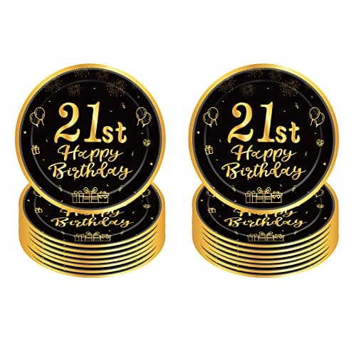 Image of 21st Birthday Paper Plates 9”Black and Gold Paper Plates,16Pcs Disposable Tableware Party Plate,Happy 21stBirthday Decorations Plate for Boys,Girls,Him,Her 21stBirthday Party Supplies Table Decor