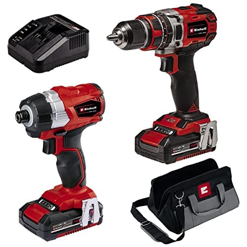 Image of Einhell Cordless Drill and Impact Driver Set 18V Power X-Change, Includes Storage Bag, 2 x Batteries and Charger, Brushless Combi Drills and Driver Sets Cordless TP-CD 18/50 Li-i + TP-CI 18 Li