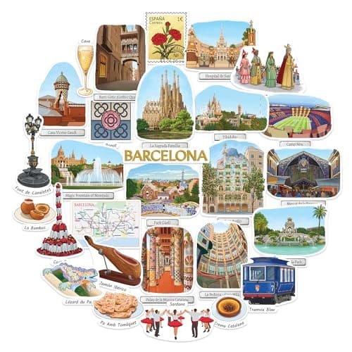 Image of Navy Peony Beloved Barcelona Travel Stickers (28pcs) – Gouache Style, Spanish, Vacation Decals for Scrapbooks, Journals, and Tumblers (Journal)