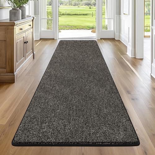 Image of Enyhom 80 x 240 cm Runner Rug for Entryway, Non Slip Backing Hall Carpet Runner Washable Wide Floor Runner for Living Room Bedroom Laundry Room Kitchen Room,Black&Grey