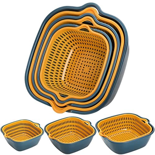 Image of SOUJOY 6 Pack Vegetable Washing Basket, 2-in-1 Drain Colander Bowl Set, Kitchen Fruit Washing Bowl and Strainer, Drain Basin and Basket for Food Vegetables Cleaning