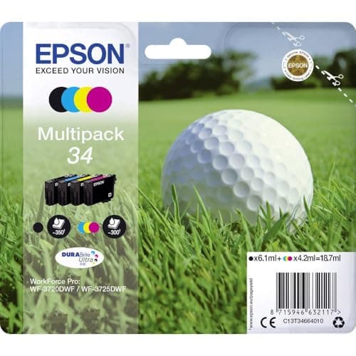 Image of Epson 34 Golfball Genuine Multipack, 4-colours DURABrite Ultra Ink Cartridges,Black/Yellow/Magenta/Cyan
