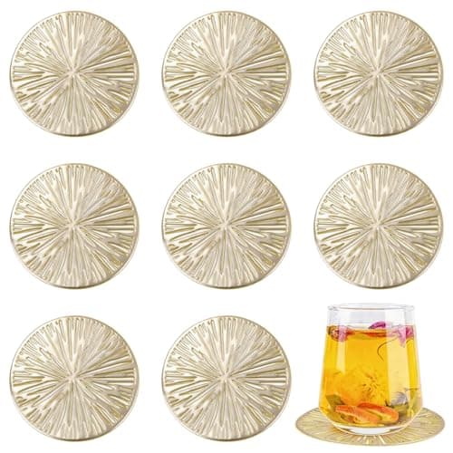 Image of 8 Pcs Coasters for Drinks, Non-Slip Table Coasterset, Gold Round PVC Drink Coaster for Home Coffee Table Desk Cups Tabletop Protection