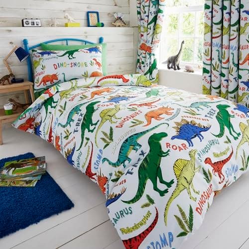 Image of Happy Linen Company Kids Boys Girls Dinosaur Park Jurassic T-Rex Dino Green Reversible Single Bedding Duvet Cover Set