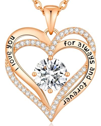 Image of CDE Necklaces for Women Birthstone Pendant, Love Heart Rose Gold Plated Jewellery Gifts for Mum Her Wife Girlfriend Anniversary Birthday Mothers Day Christmas Valentine's Day
