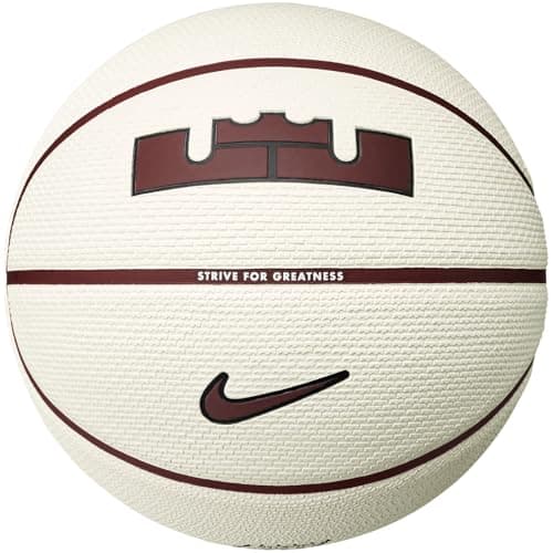 Image of Nike Playground Basketball 8P LeBron James – Outdoor Street Basketball – Robust Training Basketball – Delivered Deflated, Sail/Dark Team Red/Black/Dark Team Red, 7
