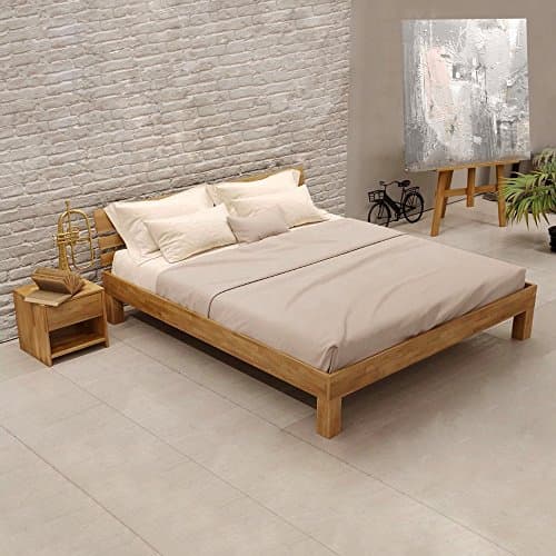 Image of KROKWOOD Julia Solid Wood Bed - FSC Certified Oak Wooden Bed Frame with Headboard - Assembling Hardware Included (European Double) 140 x 200 cm