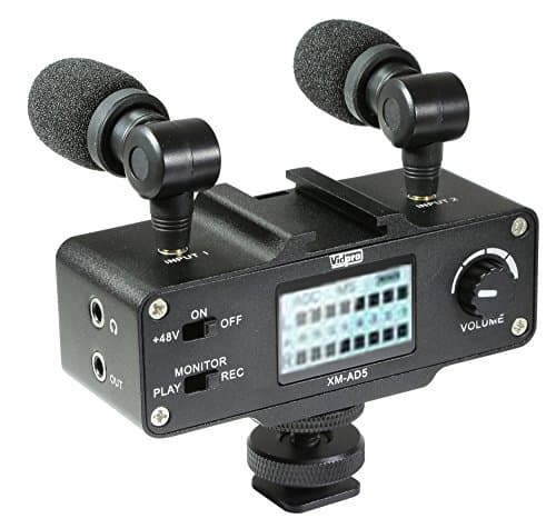 Image of Vidpro XM-AD5 Mini Pre-Amp Smart Mixer with Dual Condenser Microphones - Designed for DSLR's, Video Cameras and SmartPhones