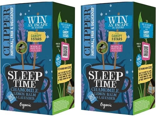 Image of Clipper Organic Sleep Time Tea - 20 Tea Bags, Chamomile, Lavender & Lemon Balm Herbal Infusion, Caffeine-Free Relaxation Tea, Plastic-Free Biodegradable Tea, (Pack of 2) from SuperfoodUK