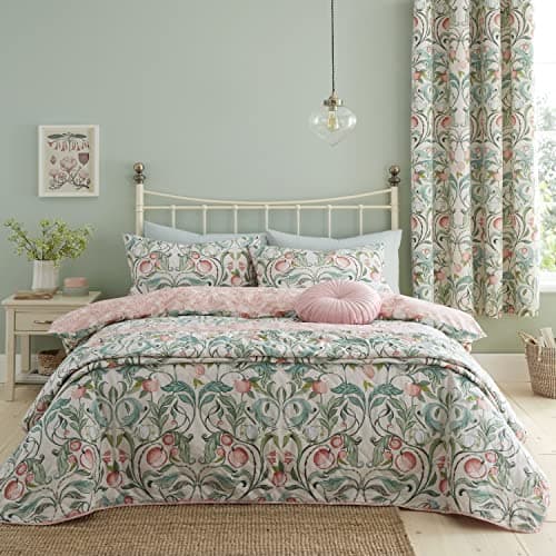 Image of Catherine Lansfield Bedding Clarence Floral Single Duvet Cover Set with Pillowcase Natural/Green