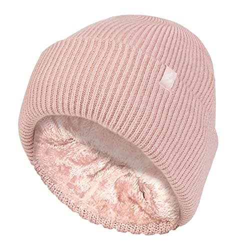 Image of HEAT HOLDERS Womens Beanie Hat with Heatweaver Fleece Lining Ladies Fashionable Turnover Cuff Hat (One Size, Dusky Pink)