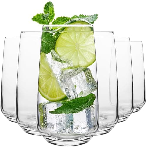 Image of Homiu Highball Drinking Tumbler Glasses | Set of 6 | 480ML | Crystal Glasses | Highball Glasses | Drinking Glassware | Florence Collection | Dishwasher Safe