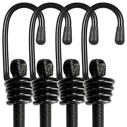 Image of BEXSLE Bungee Cords With Hooks, Heavy Duty Outdoor Elastic Bungee Straps,No odour Industrial Grade bungee rope For Securing Tarps, Luggage, Tents, Bikes or garden tidying 24inch 4Pcs (Black)