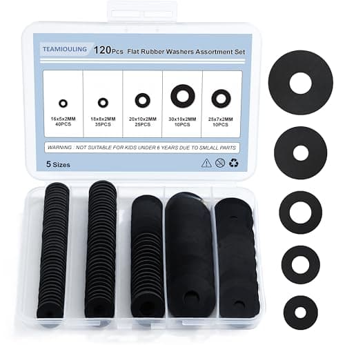Image of TEAMIOULING 120Pcs Rubber Washers Assorted Kit,16/18/20/25/30mm Black Washer,Vibration Absorbing Pads Sealing Rubber Washers for Faucets Garden Bolts Screws Hose Plumbing Shower Head- 5 Sizes