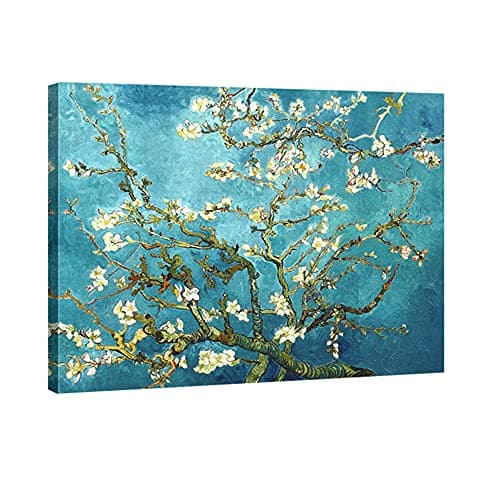 Image of Wieco Art Almond Blossom Canvas Print Wall Art by Van Gogh Blue Flowers on Canvas Art for Living Room Bedroom Home Decor Office Decorations