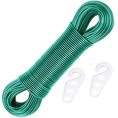 Image of 60M Washing Line Rope Full Steel Core, Heavy Duty Clothes Line, Wall Mounted Rotary Washing Line Replacement Line with 2 Tensioners, Plastic PVC Cover Clotheslines for Outdoor, Indoor, Garden, Dryer