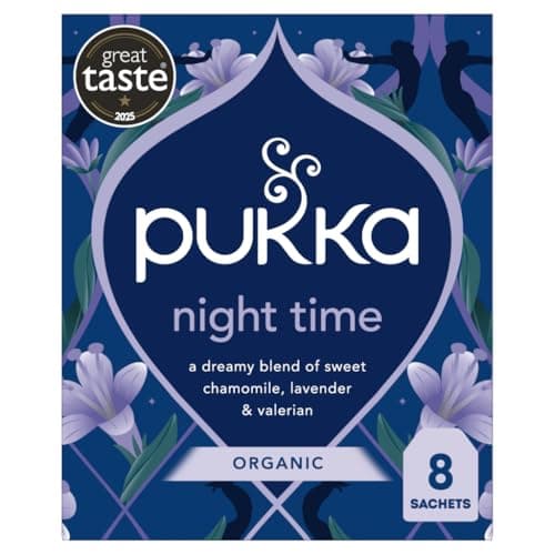 Image of Pukka Night Time Organic Herbal Tea - 8 Biodegradable Tea Bags - Sleep Tea Box, Chamomile, Lavender, Oat Flower, and Limeflower - Natural For Bedtime Relaxation, Caffeine Free