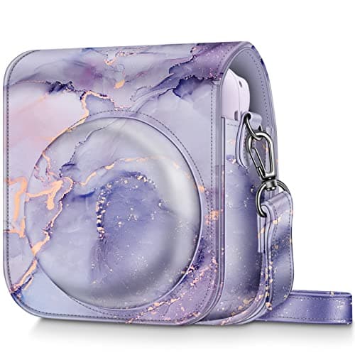 Image of FINTIE Case Compatible with Fujifilm Instax Mini 12 Instant Camera – PU Leather Travel Camera Case Cover Case Bag with Removable Shoulder Strap, Z-Marble Lilac, Hard Protective Cover