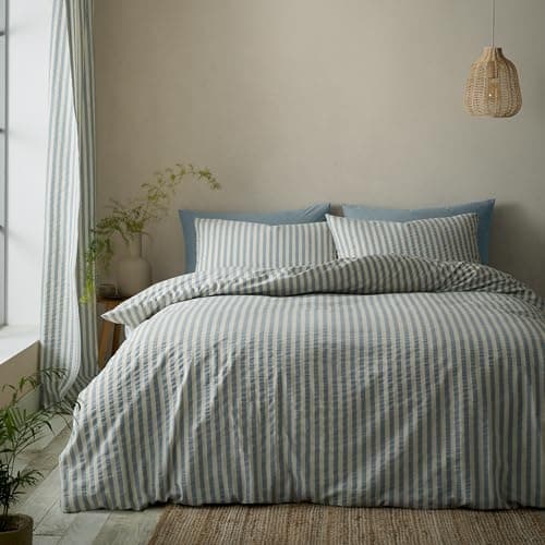 Image of Pineapple Elephant Cotton Rich Woven Stripe Double Duvet Cover Set with Pillowcases Blue