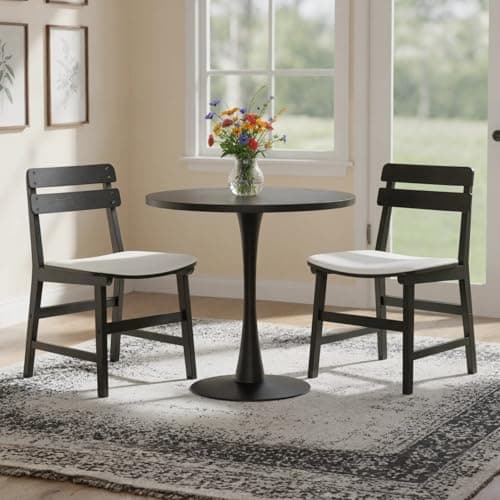 Image of chairus Kitchen Chairs Set of 2 PU Leather Dining Chairs with Wooden Legs Mid-Century Side Chair for Dining Room (Black-2)